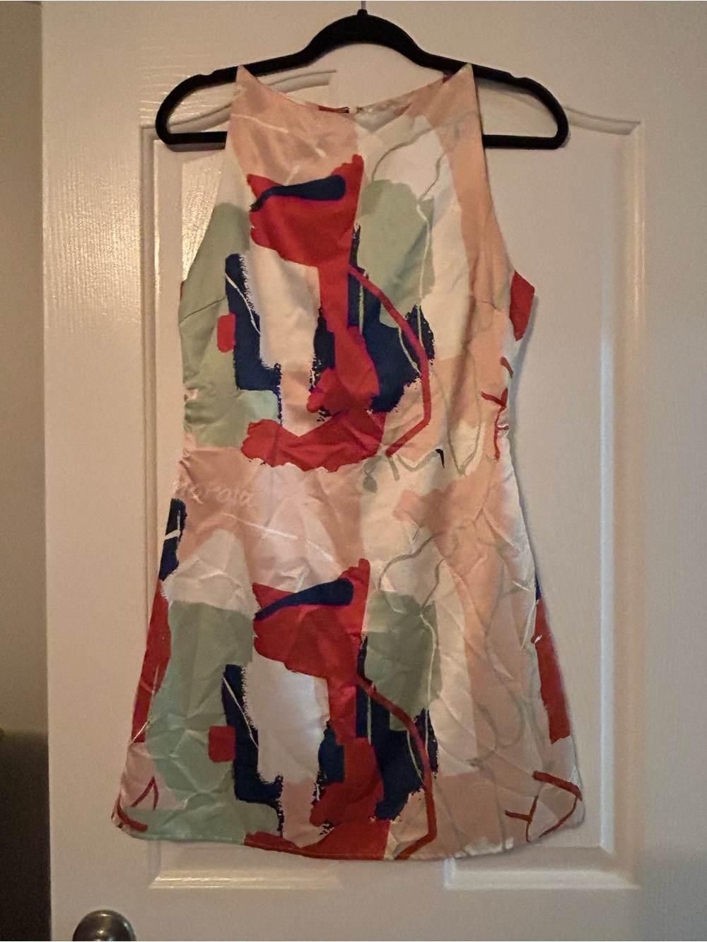 INAMORATA-Abstract Floral Satin Sleeveless Dress - Pink, Red, Navy, Mint